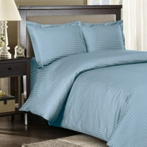 600 Thread Count Duvet Cover Set 100% Cotton Sateen Damask Striped - King/California King - Blue