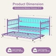 thumbnail image 2 of Daybed with Trundle, Metal Twin Size Day Bed with Charging Station & LED Lights, No Box Spring Required, Heavy Duty Steel Slats Supports, for Living Room, Apartment, Small Spaces, Purple, 2 of 8