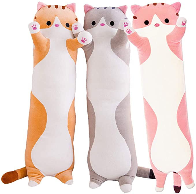 Cat Long Throw Baby Cartoon Cat Toy Soft Plush Long Throw Pillow Stuffed  Adorable Animal Toys For Kids pink 110cm /  