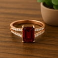 thumbnail image 6 of 7X5mm Emerald Cut Garnet 925 Sterling Silver Rose Plated Solitaire Women Wedding Ring Jewelry, 6 of 7