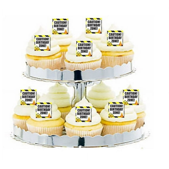 24pk Construction Birthday Zone Edible Cupcake Decoration Toppers / Picks