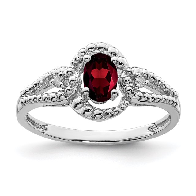 925 Sterling Silver Rhodium-Plated Garnet and Diamond Ring
