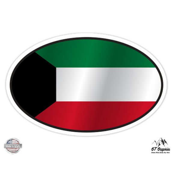 Kuwait Flag Oval - 12" Vinyl Sticker Waterproof Decal