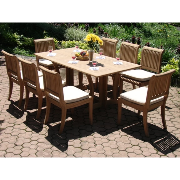 Teak Dining Set:8 Seater 9 Pc - 69" Warwick Dining Rectangle Table & 8 Giva Chairs (6 Armless & 2 Arm / Captain) Outdoor Patio Grade-A Teak Wood WholesaleTeak #WMDSGVi