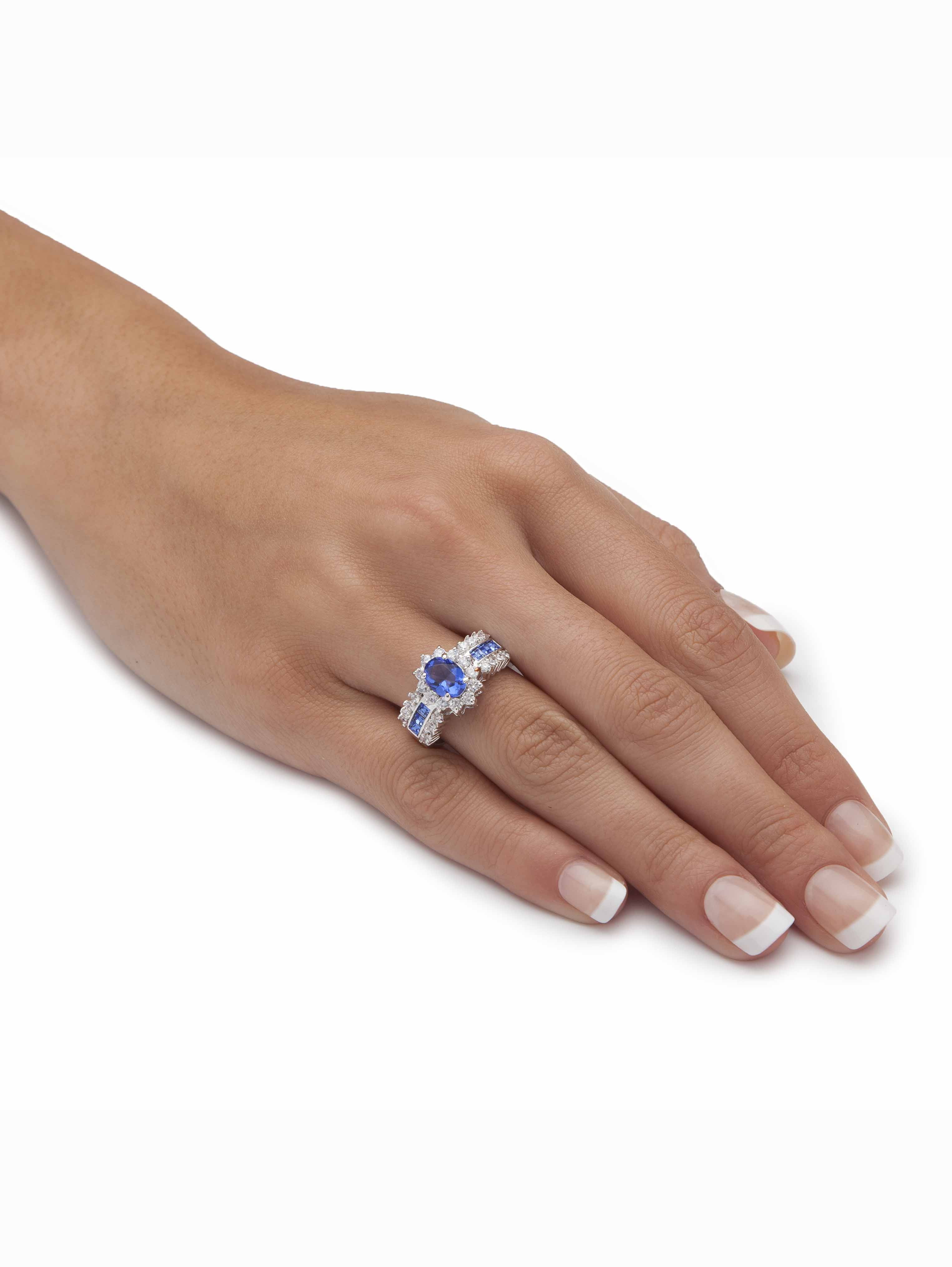 PalmBeach Jewelry Oval Crystal and CZ Two-Tone Halo Cocktail Ring in Gold-Plated