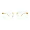 thumbnail image 2 of Mens Rimless Leopard Jewel Pin Arm Rectangle Eyeglasses Gold, 2 of 4