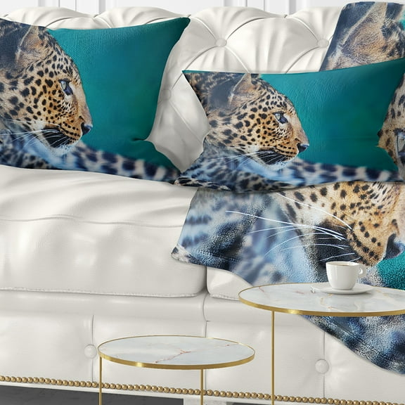 Designart Vigilant Leopard Close Up View - African Throw Pillow - 12x20
