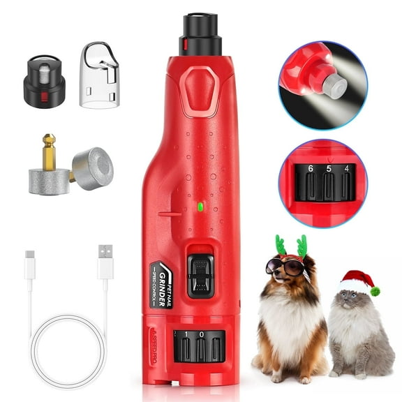 BEBANG Dog Nail Grinder Super Quiet, 6-Speed Pet Nail Grinder with 2 LED Lights, 3 Ports Dog Nail Trimmer