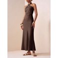thumbnail image 3 of Women Volcanic Gray Elegant Halter Neck Satin Maxi Dress For Evening Party, 3 of 7