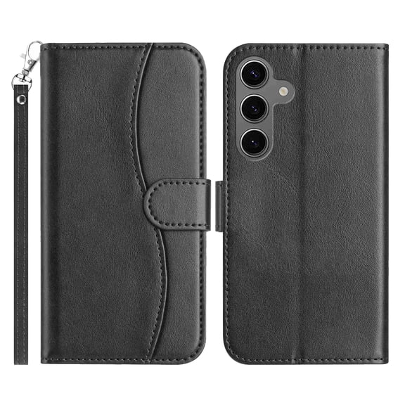 Wallet Case for Samsung Galaxy A17 5G, PU Leather Flip Folio Phone Cover with Card Slots Wrist Strap Kickstand Magnetic Clasp Shockproof Full Body Protective Case, Black