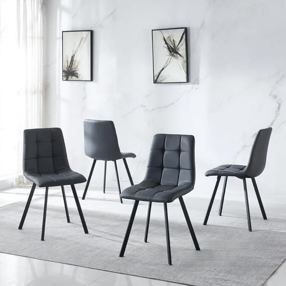 Anchorhome Modern Metal Solid Back Side Chair - Set of 4, Cozy Faux Leather Seating with Durable Powder-Coated Legs for Dining Room, Kitchen - Grey