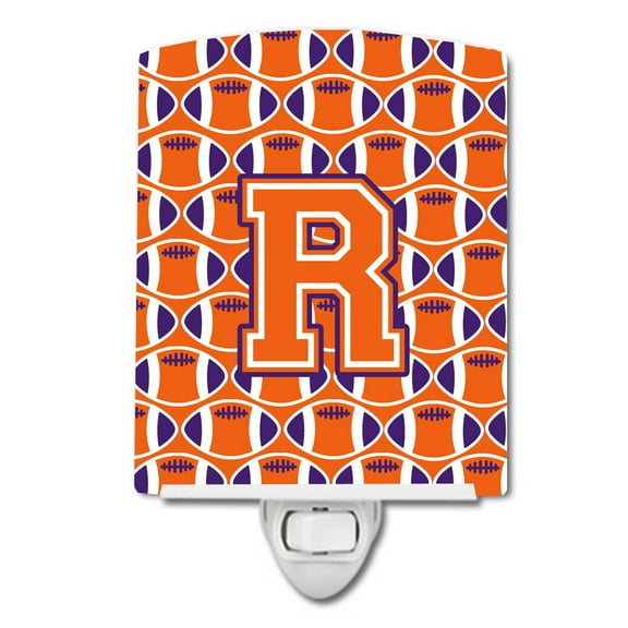 Caroline's Treasures CJ1072-RCNL Letter R Football Orange, White and Regalia Ceramic Night Light, 6x4x3", multicolor
