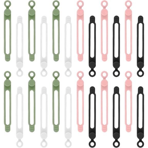 Yekepal Silicone Cable Ties, 24-Pack Reusable Cable Organizers, Multi-Color Cord Straps for Wires, Chargers, Home and Office Desk Management