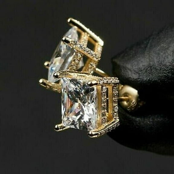 4CT Lab Created Diamond Men's Large Square 14K Yellow Gold Over Stud Earrings