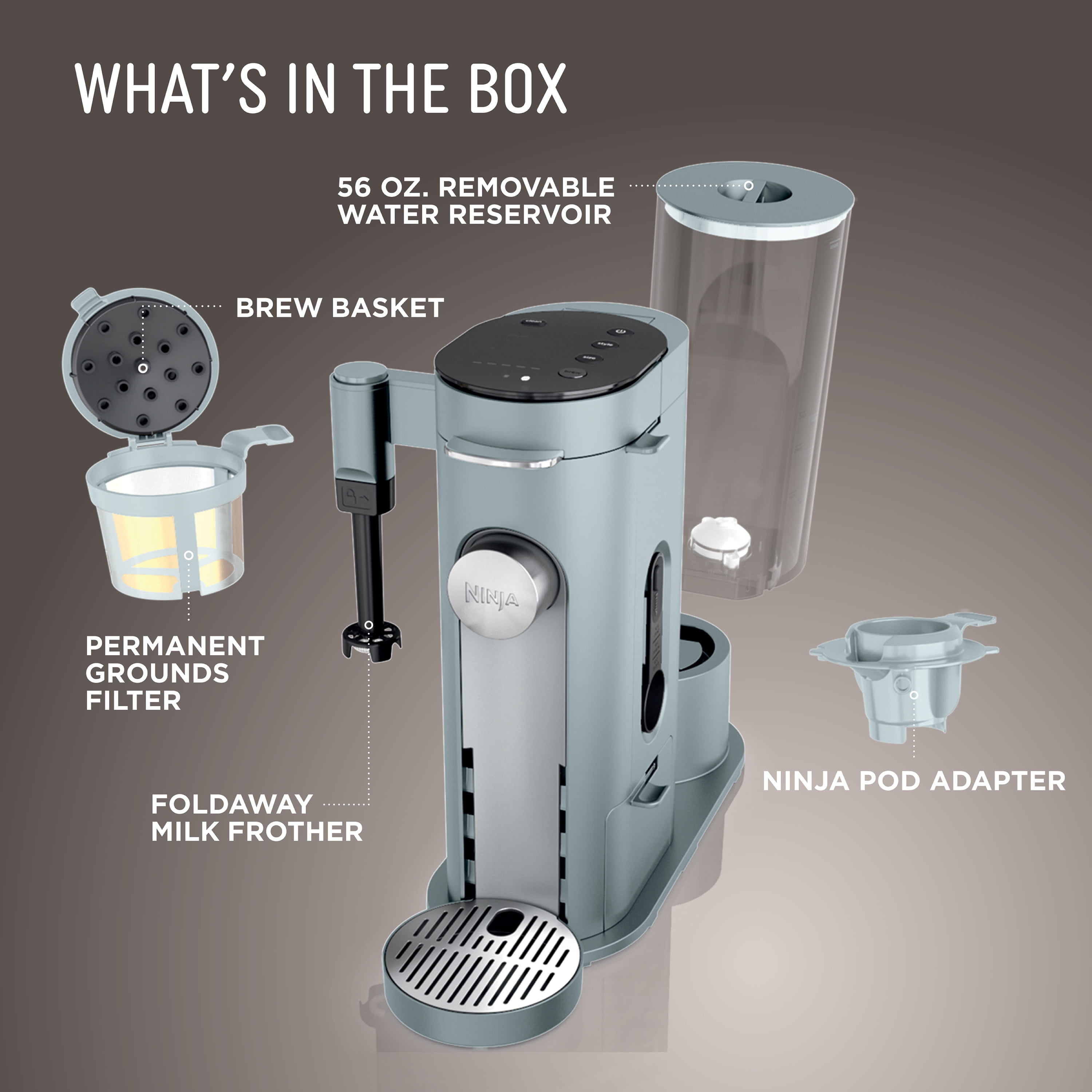 Ninja Pods & Grounds Specialty Single-Serve Coffee Maker, K-Cup Pod Compatible, Built-In Milk Frother, PB051GB, Glacier Blue