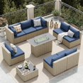 thumbnail image 2 of UDPATIO 9 Pieces Outdoor Patio Furniture Set with 44" Fire Pit Table, Outdoor Wicker Patio Conversation Set with Cushions for Backyard, Porch, Garden(Haze Blue), 2 of 7