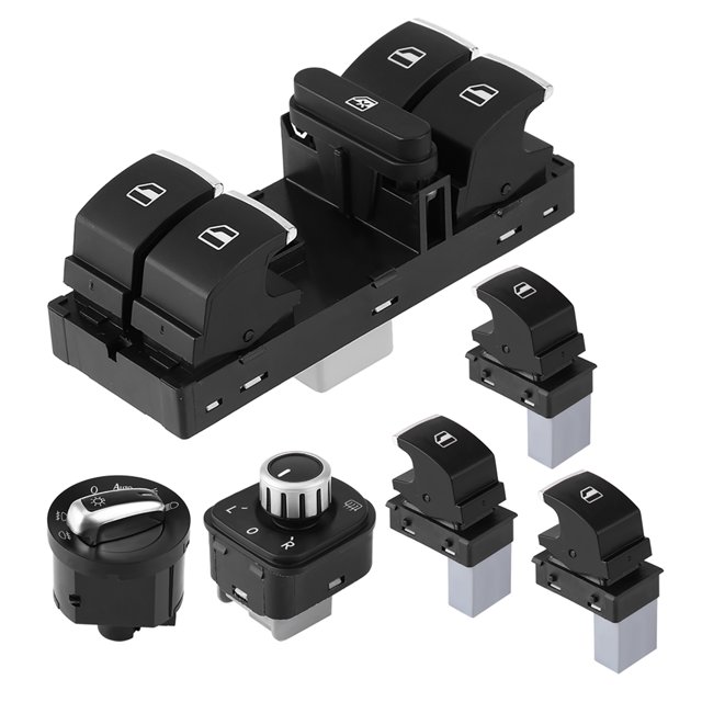 Interruptor Euro de Faro Cromado, 6 Piezas Juego de Interruptor de Espejo de Ventana de Faro Cromado de Repuestro para B6 Mk5 Mk6