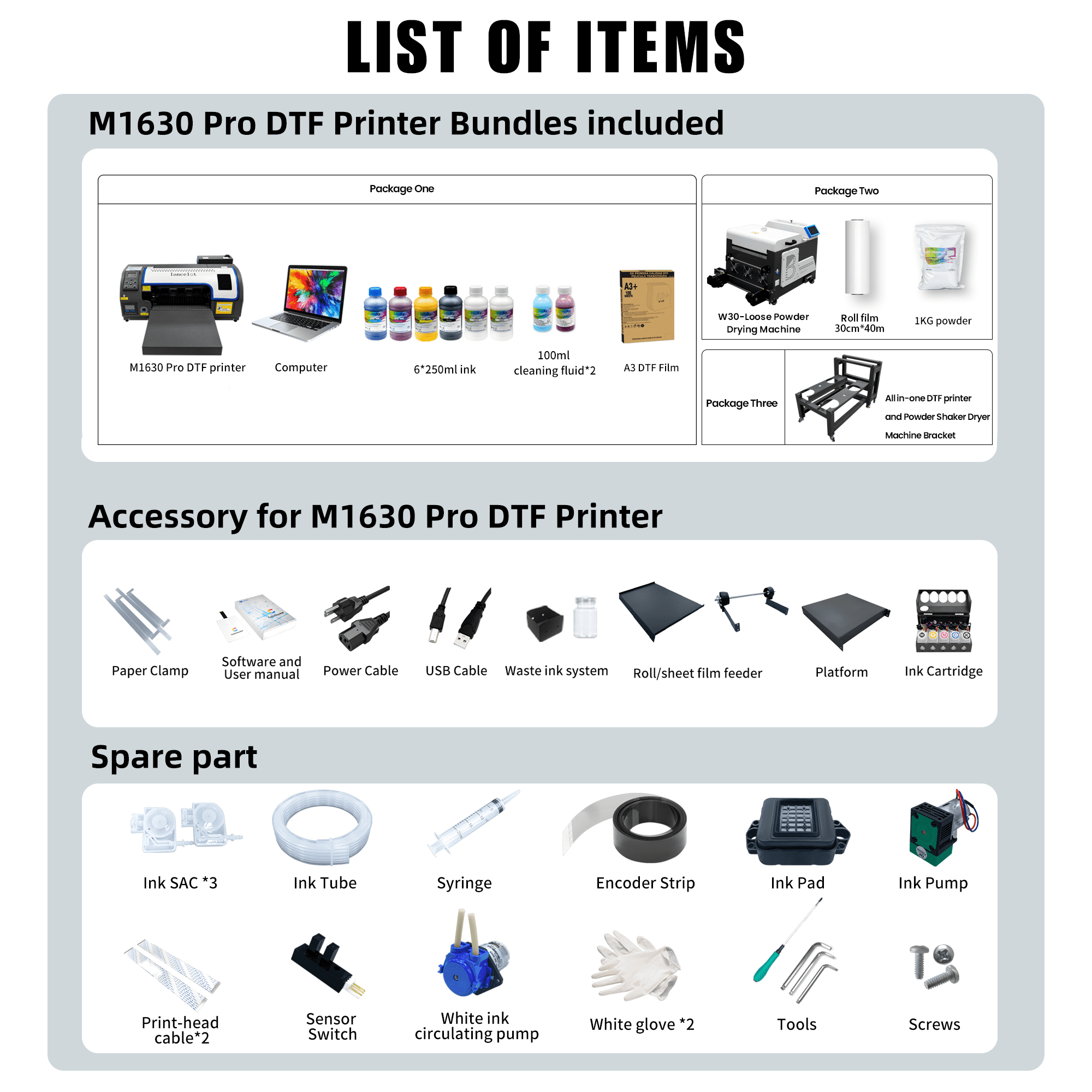 Lancelot DTF Printer M1630 Pro A3 13" with Auto Powder Shaker for DIY Clothing