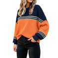 thumbnail image 2 of ISUHAZBO Womens Knit Pullover Sweater Oversized Striped Crew Neck Long Sleeve Loose Knit for Fall Winter Clothes Fall Sweater for Women L, 2 of 5