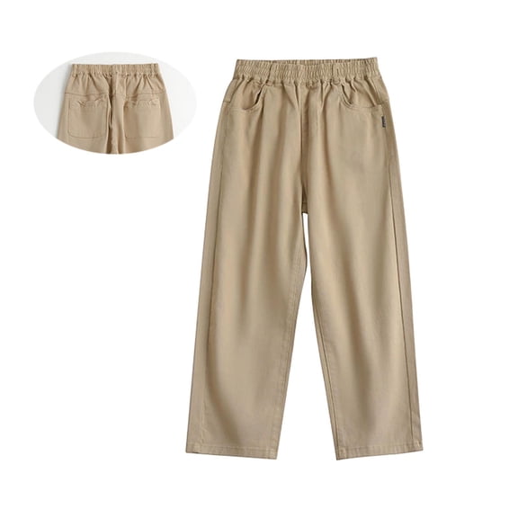 Boys School Uniform Pants Elastic Waist Straight Leg Loose Fit Khaki Uniform Pants School Clothes Size 5-18 Years