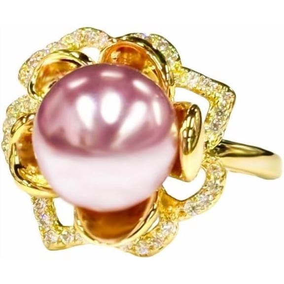 Elegant Petal Purple Pearl Ring for Women Round Large Purple Pearl Statement Ring Expandable Open Rings Engagement Anniversary Wedding Chic Jewelry