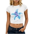 thumbnail image 2 of Xdegoge Womens Lily Floral Graphic Print Crop Tops Short Sleeve Crewneck Slim Fit Shirts Summer Casual Botanical Trendy Fitted T Shirts Y2K Vintage Inspired Basic Tees, 2 of 6