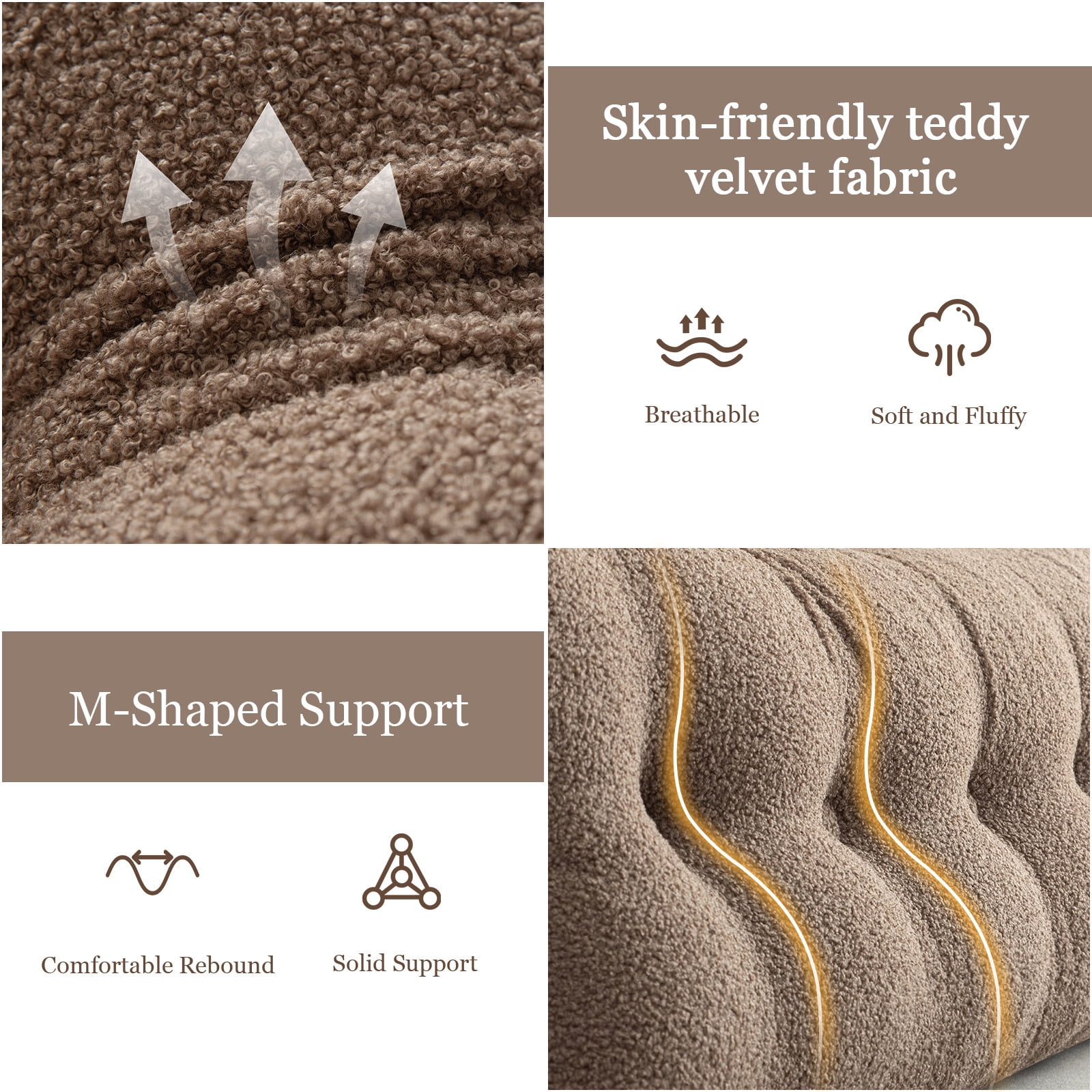 ANMINY Headboard Pillow, Teddy Velvet Fabric, Bed Rest Reading Pillow, Removable & Washable Cover, Daybed Wedge Pillow for King Beds