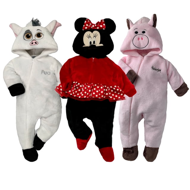 Kit 3 Mamelucos con Gorro Bordado Disney Pua, Minnie, Hamm Disney KitB147