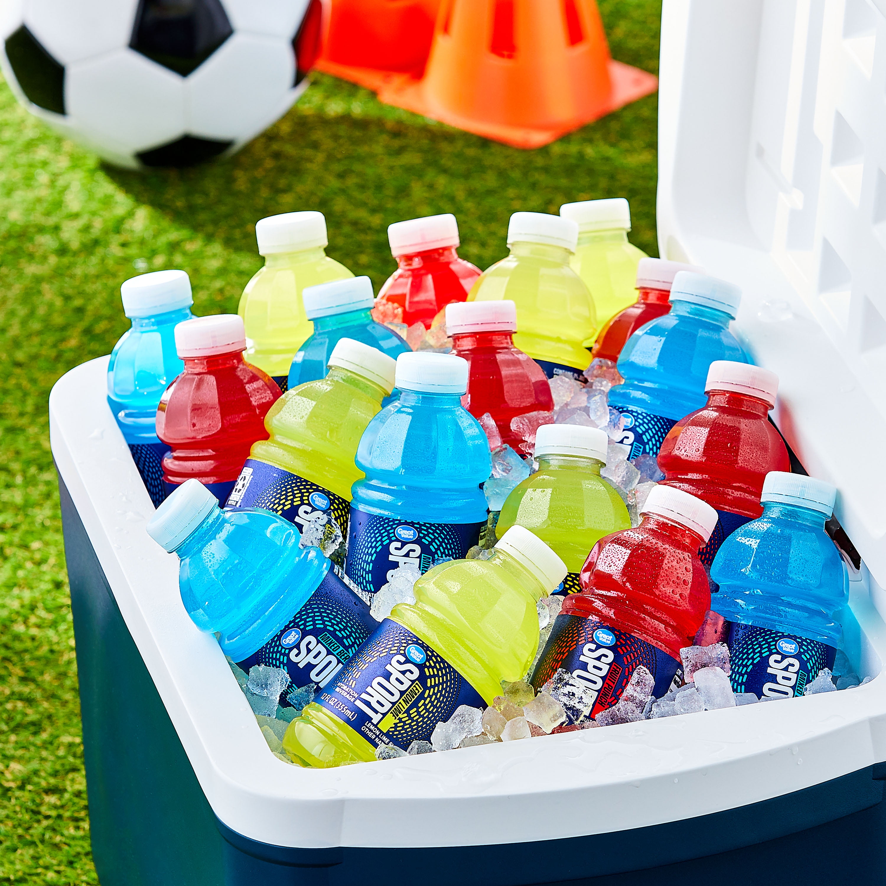 Great Value Sport Hydration Beverage Variety Pack, Fruit Punch/Lemon Lime/Mixed Berry, 12 fl oz, 18 Bottles