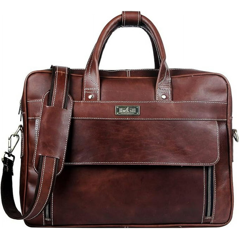 HULSH Handmade Vintage Genuine Leather Briefcase for Men 17 Inch Laptop Computer Case Business Travel Work Messenger Cross Body Shoulder Bags Brown Leather Bag for Men Walmart