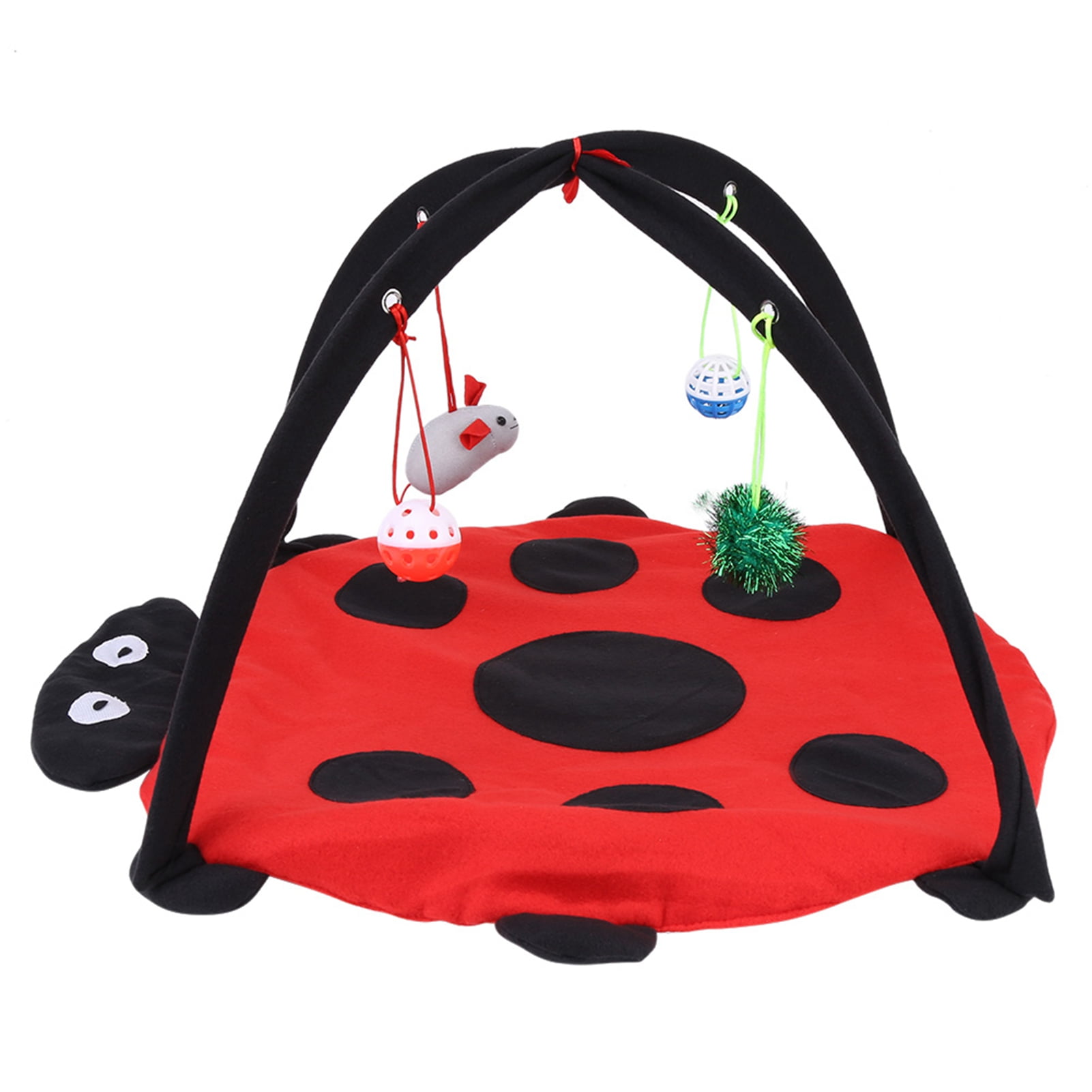 WowowMeow Cat Tent Play Mat Funny Kitty Activity Center Exercise Mat with 4  Hanging Toys (Red/Blue)