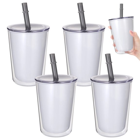 4 Pack 24oz Insulated Tumblers with Lids & Straws | Leakproof Double Wall Cups | Plastic Hot/Cold Retention | Food-safe Plastic Drinking Cups| Perfect for Daily Use, Travel, Gym