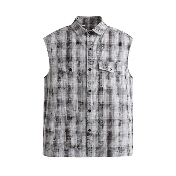 IWRICH Men's Sleeveless Flannel Plaid Shirts Casual Button down Muscle Cut off Shirts Retro Western Cowboy Vest Tank Tops Coffee XL