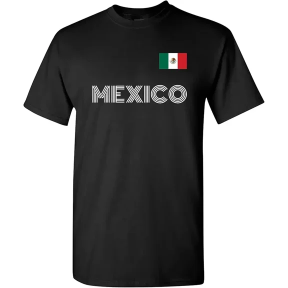 Retro Mexico Flag Graphic T-Shirt Vintage Style Mexican Pride Unisex Adult Cotton Tee Black