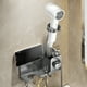 thumbnail image 1 of Soporte de pared para secador de pelo de baño sin taladro, multifuncional, grueso, para ahorrar espacio, con gancho y soporte para teléfono, estante de almacenamiento de plástico., 1 of 6