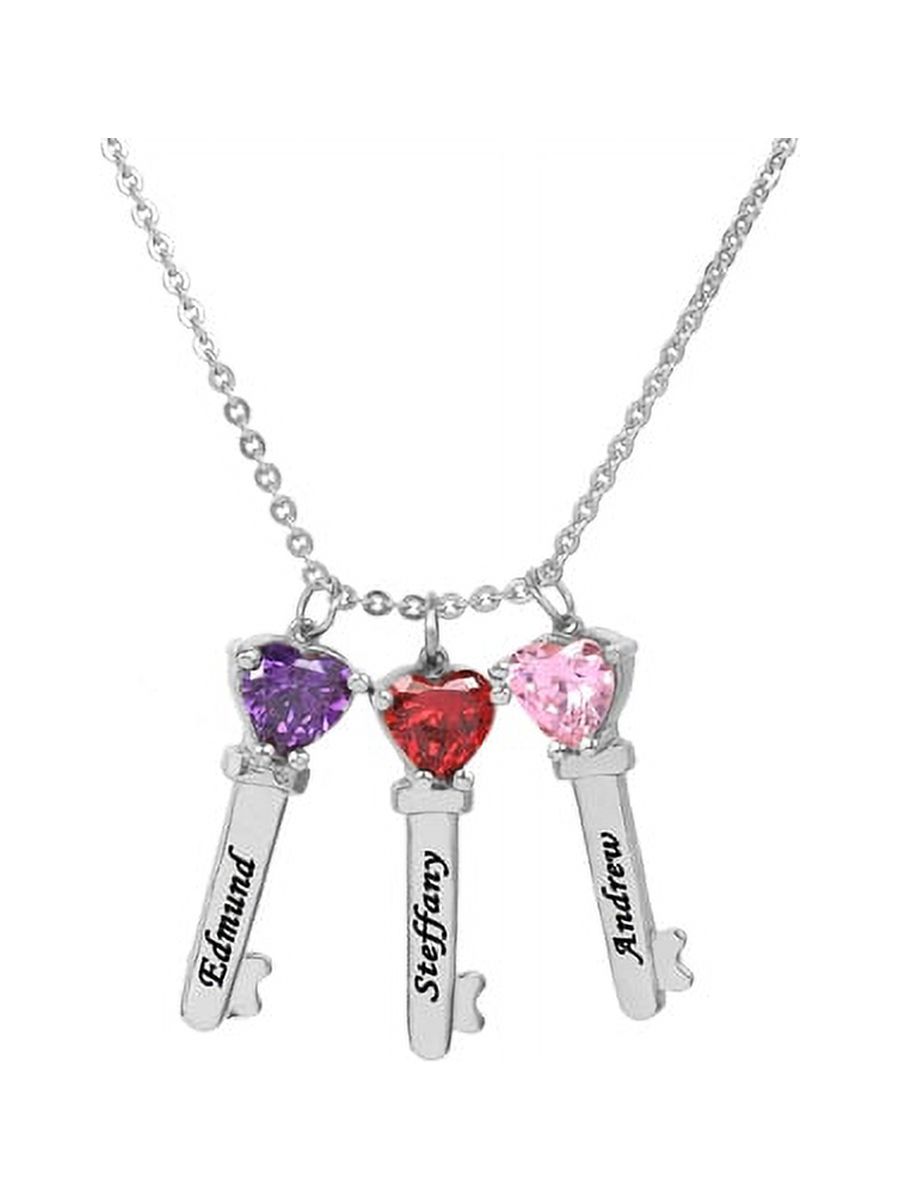 Personalized Family Key-Shaped Charm Pendant with Up to 6 Heart-Shaped Birthstones