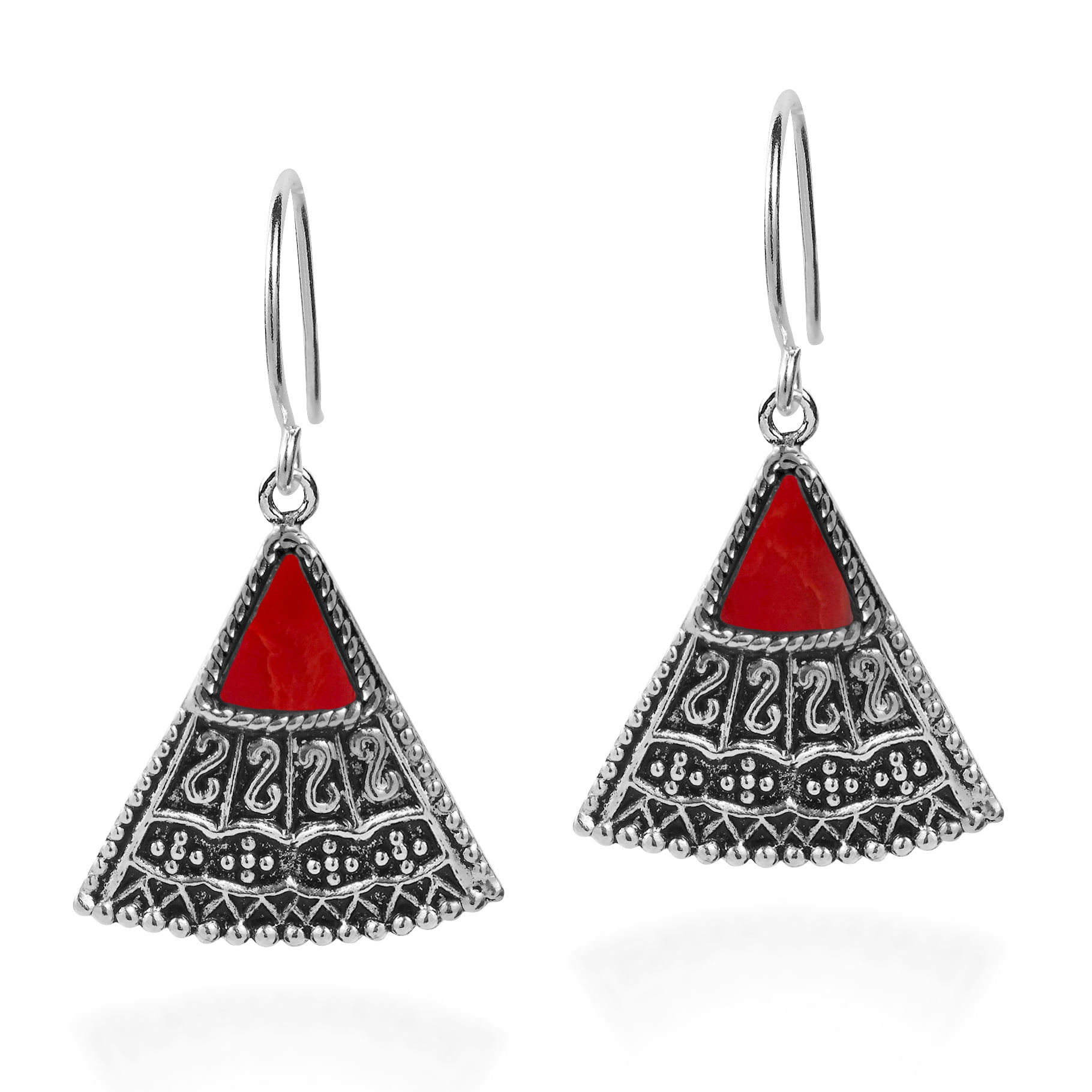925 STERLING SILVER UNIQUE DESIGNER FILIGREE FASHION DROP DANGLE BALINESE EARRING FOR WOMEN & GIRLS RED CORAL GEMSTONE HANDMADE EARRING JEWELRY BY ARTISANS
