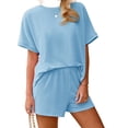 thumbnail image 5 of Short Sleeve Women 2 Pieces Matching Sets Ribbed Tops and Shorts Lounger Sets, 5 of 6