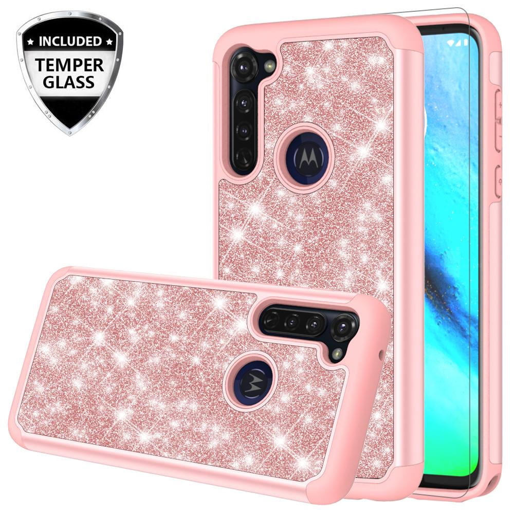 Moto G Stylus/Moto G Pro Case, Glitter Cute Phone Case [Tempered Glass