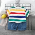 thumbnail image 5 of Hienoo Infant Boys Outfits Striped Short Sleeve T Shirt Denim Shorts Set, Sizes 18-24M, 5 of 5