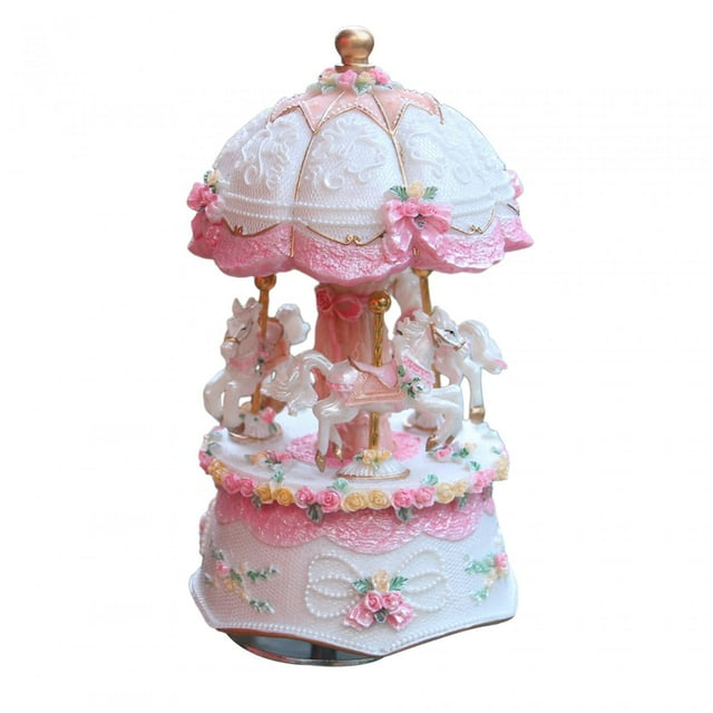 Caja de música de caballo de carrusel, figura musical giratoria coleccionable para bebé blanco
