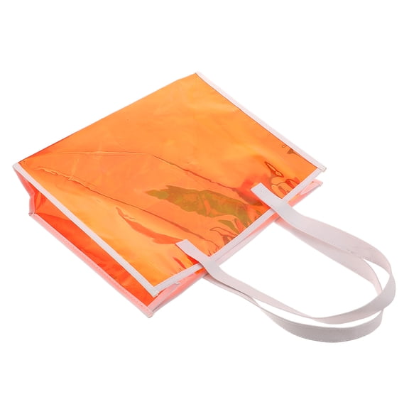 WASHWEPE Holographic Orange Clear PVC Handheld Tote Bag Durable Waterproof Shoulder Bag for Events and Daily Use