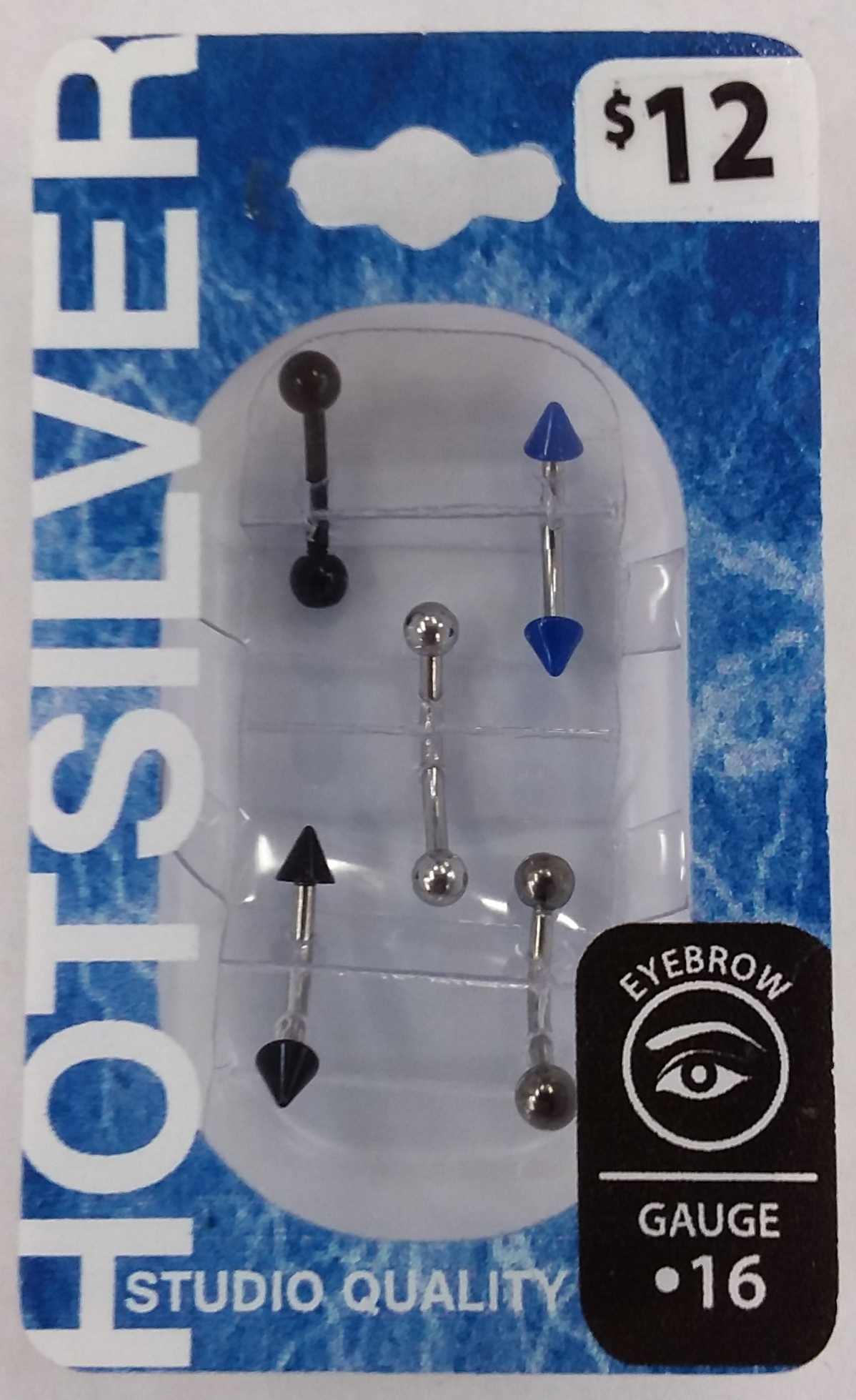 Body Jewelry Stainless Steel 16g Eyebrow Ring Spikes & Ball, 5 Pack