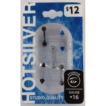 Body Jewelry Stainless Steel 16g Eyebrow Ring Spikes & Ball 5 Pack