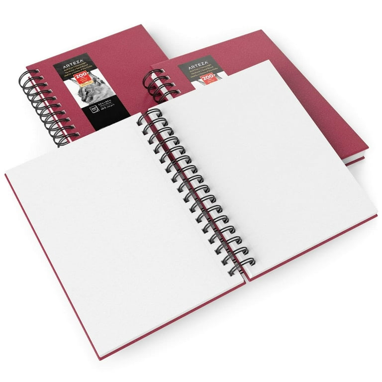 Arteza Spiral Sketchbook, Pink Hardcover, 5.5x8.5 inch, 100 Sheets of Drawing Paper - 3 Pack