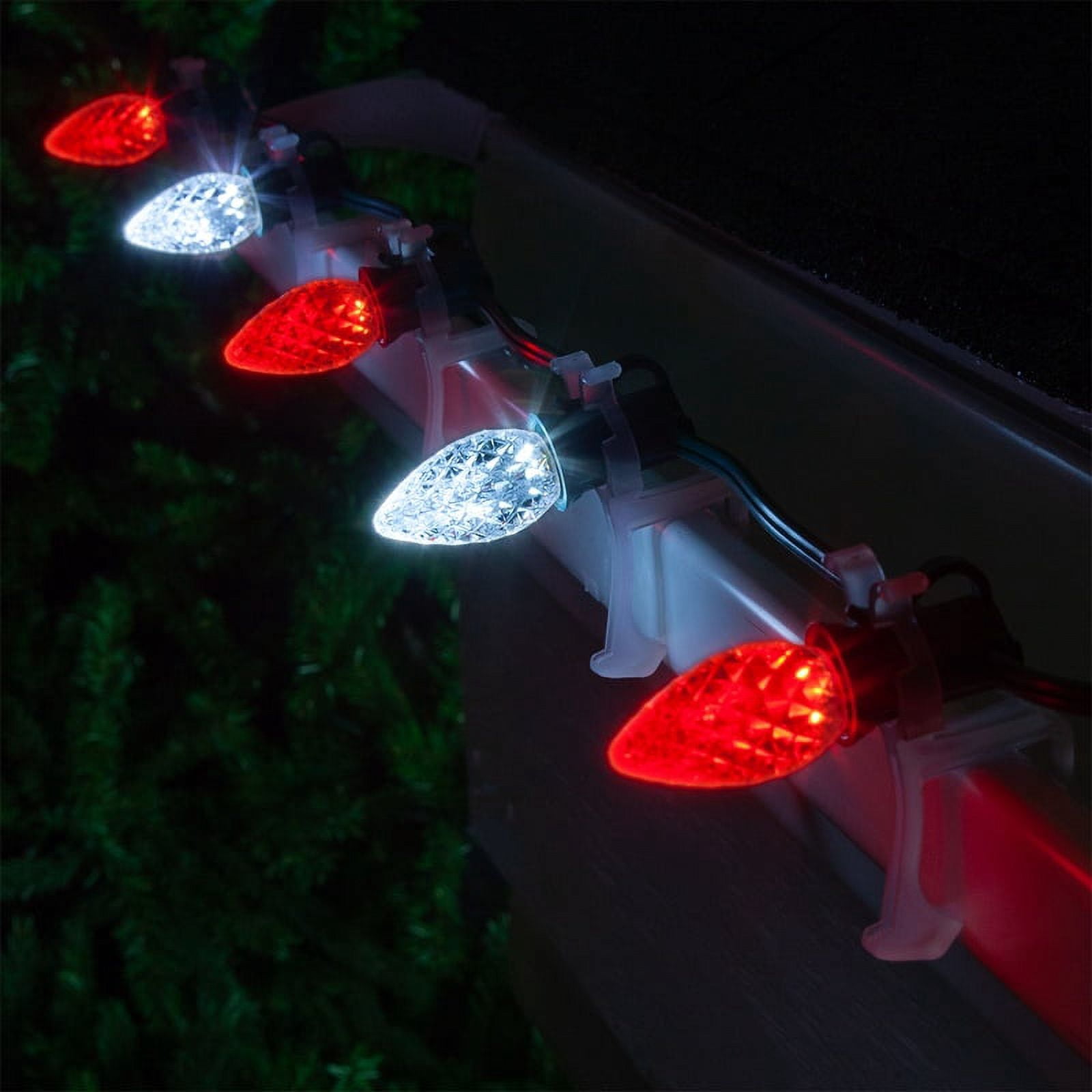 OptiCore C7 Red and White Christmas Lights Cool White, LED String Lights with Shatterproof Christmas Bulbs, 50 Lights, 50ft