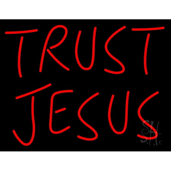 Trust Jesus LED Neon Sign 15" Tall x 19" Wide - inches Black Square Cut Acrylic Backing, with Dimmer - Premium built indoor Sign for Home décor, Event, Religious place, Store interior, Office.
