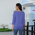 thumbnail image 5 of Kagetolytai Womens Tops Women's V+ Round-neck 3/4 Sleeve Solid Color Top Summer Tops for Women 2024 Purple S, 5 of 5