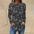 thumbnail image 2 of Jewelreauty Womens Round Neck Long Sleeve Shirts Casual Print Pullover Loose Tops Plus Size Tunic T-Shirts (M, Black-B), 2 of 6