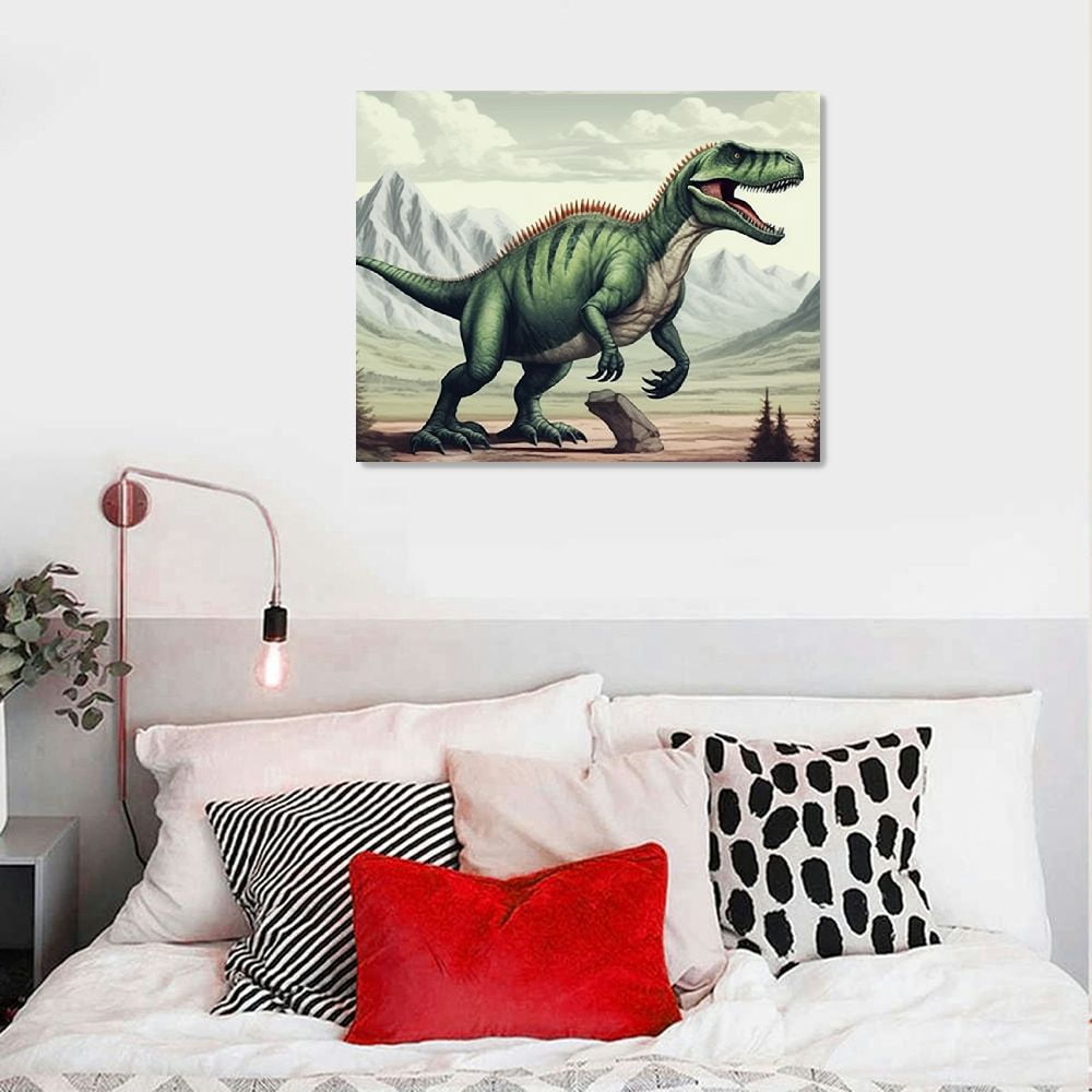 JRXY Dinosaur Bedroom Decor Wall Art Prints Gift Idea for Nursery and Kids Room Canvas Wall Art Watercolor Dinosaur Boys Room Decor Framed Wall Art  Canvas Art Print Gallery  20x16in